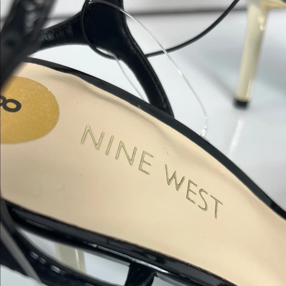 Nine West Glossy Black Heels with Gold Accents - Picture 8 of 8